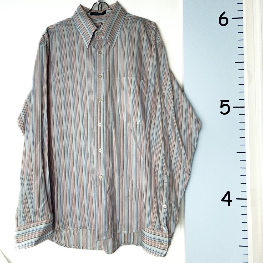 Alan Flusser White Striped Button-Down Shirt Men's XL Preppy Business Casual